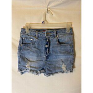 - Caffeine Womens Distressed Jean Shorts Denim Cutoffs Size 4 Small Stretch